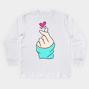 Cute Heart Aqua Blue Green Pink Korean Love Finger Snap Gifts Kids Long Sleeve T-Shirt